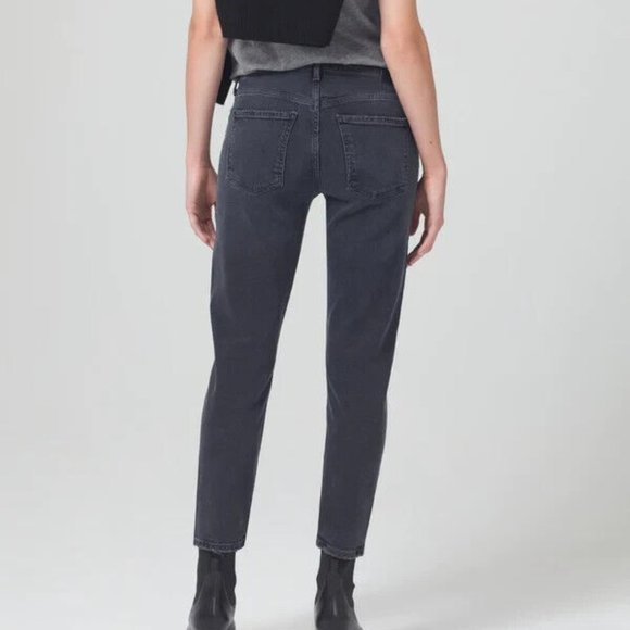 Citizens of Humanity 33 NWT Ella Mid Rise Slim Crop Jeans Black Film Noir - Picture 2 of 6